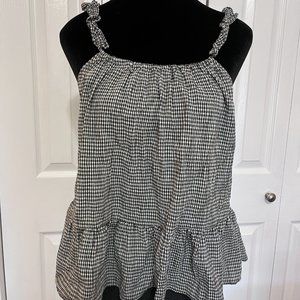 Madewell Women's 6 Black White Gingham Plaid Ruffled Hem / strap Cami tank top.